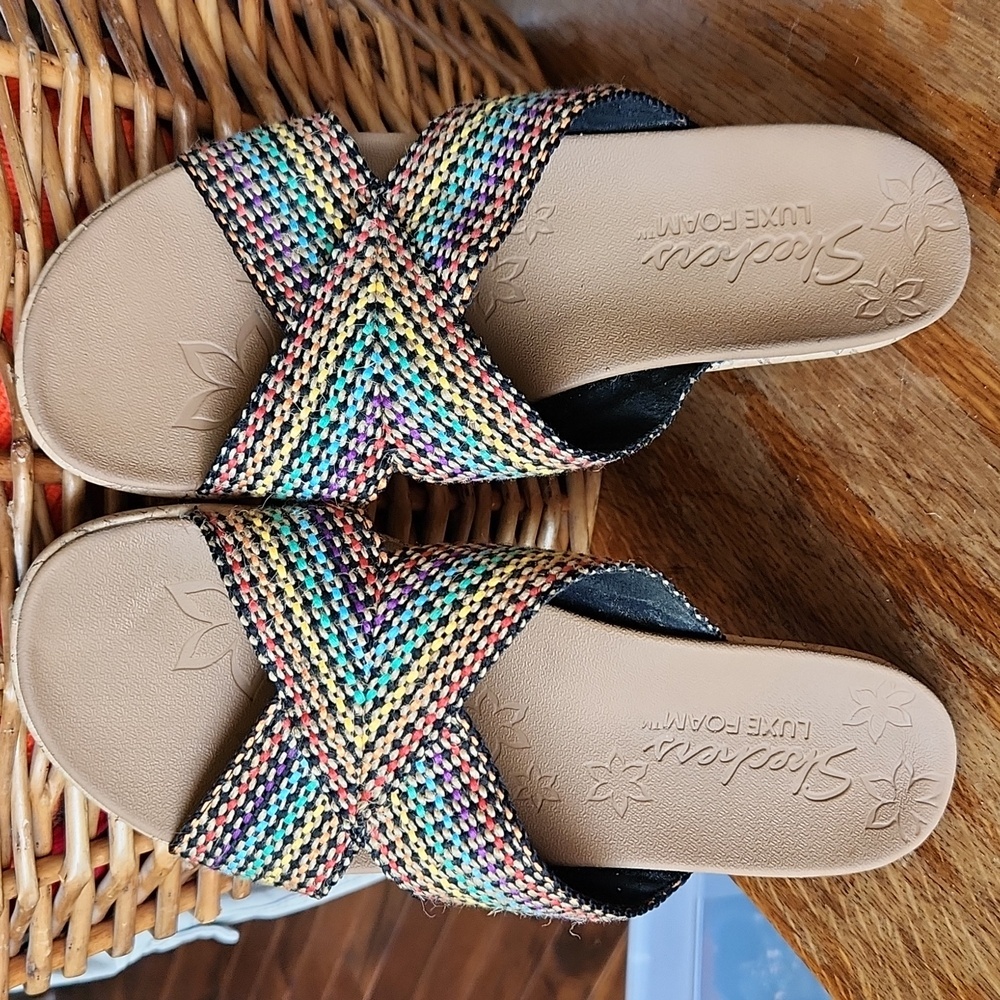 Skechers Luxe Foam Woven Multicolored Sandals sz 9‎ - Picture 4 of 16